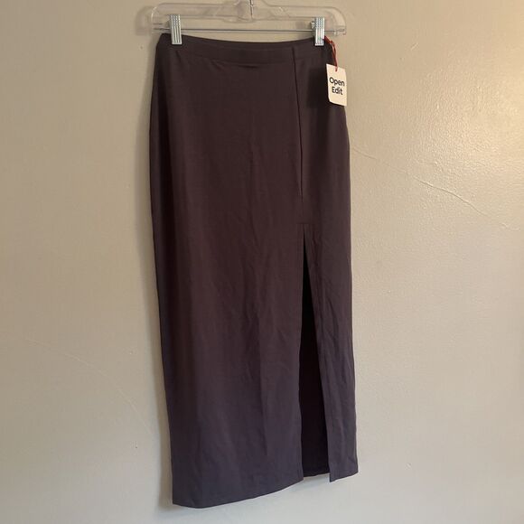 OPEN EDIT Slit Hem Midi Skirt, Soft Charcoal Grey- Size XS, NWT - Picture 3 of 8